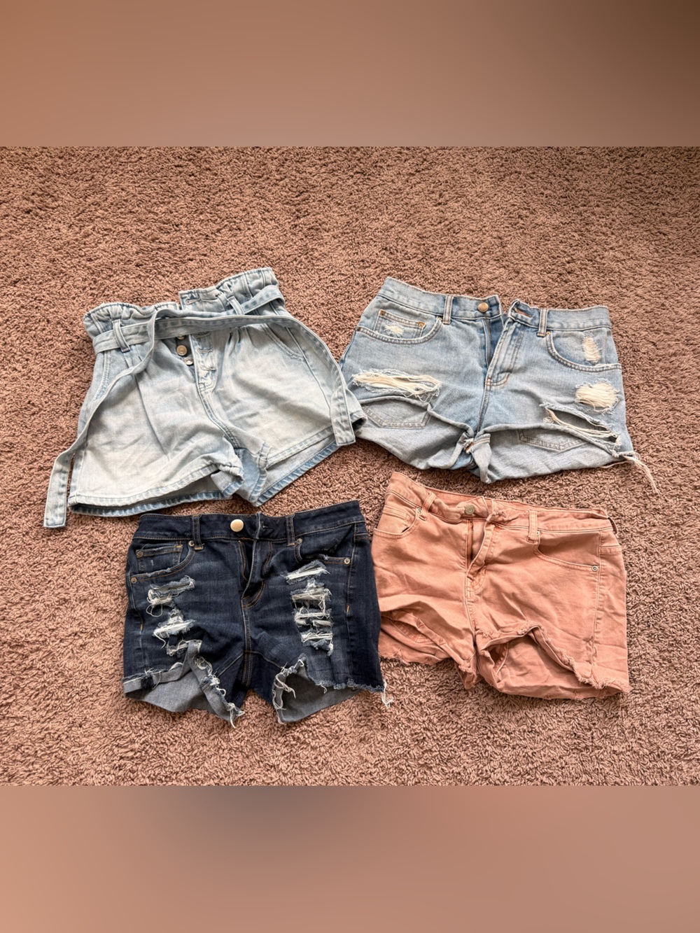 Women’s Denim Shorts in Light Blue, Dark Blue & Blush